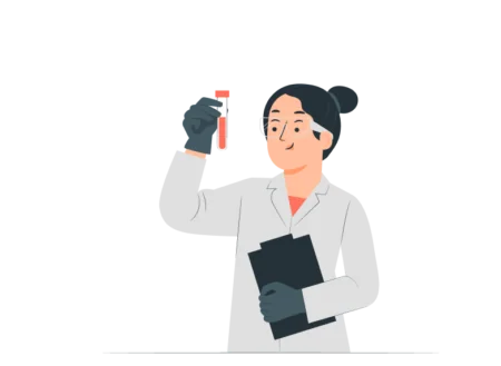 Graphic of a female in a lab coat