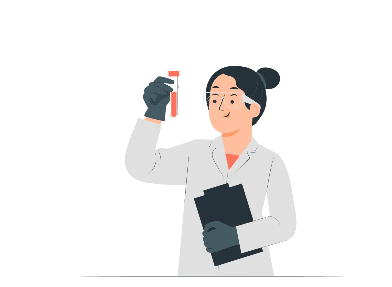 Graphic of a female in a lab coat