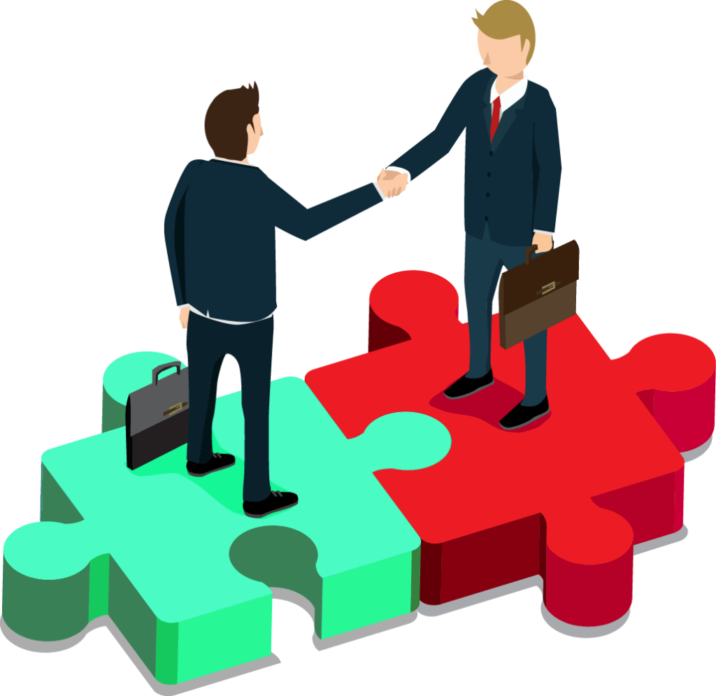 Two human characters handshaking for business partnership illustration