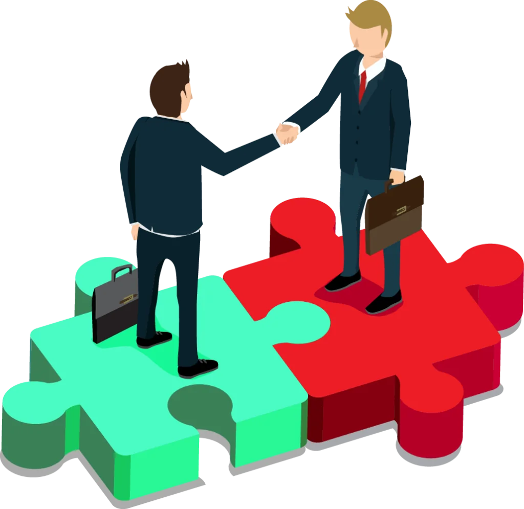 Two human characters handshaking for business partnership illustration