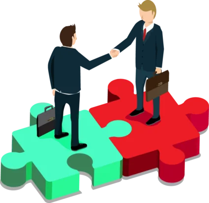 Two human characters handshaking for business partnership illustration