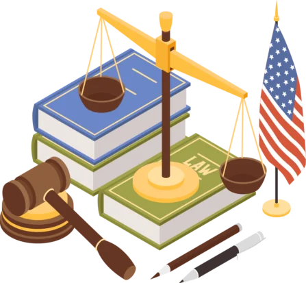 US court with flag and books