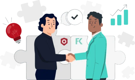 Two human characters handshaking for business partnership