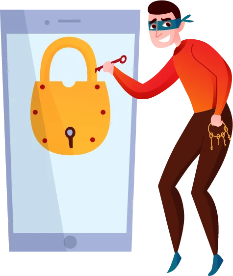 Data protection risks illustration with a hacker character