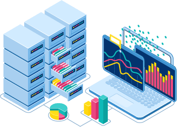 Data storage and laptop icon illustration