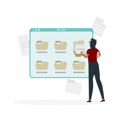 Graphic with female and folder organisation