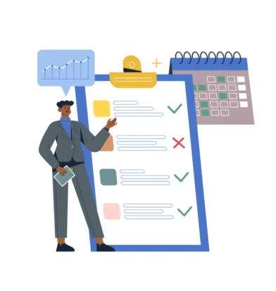 a checklist graphic on the right