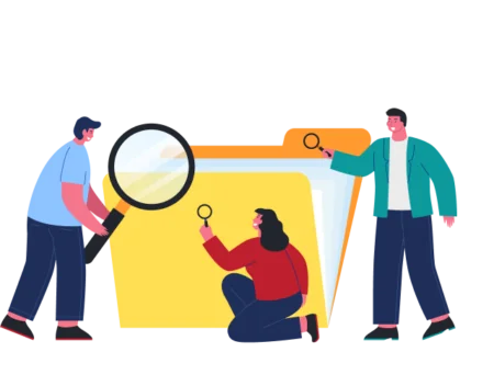 A graphic of a folder and a group of people