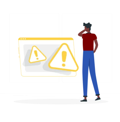 Exclamation mark and male graphic