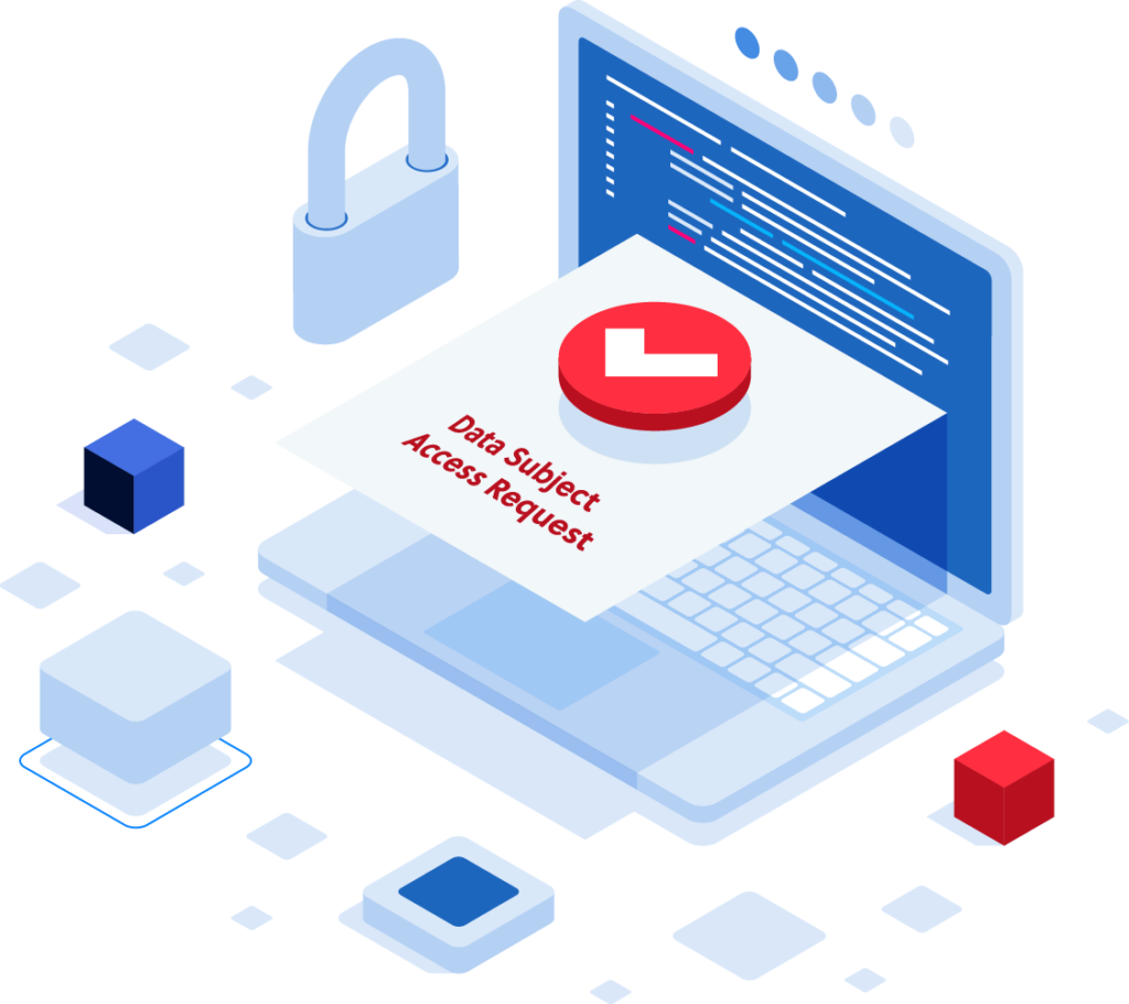 Vector isometric data subject access request concept on laptop with security lock