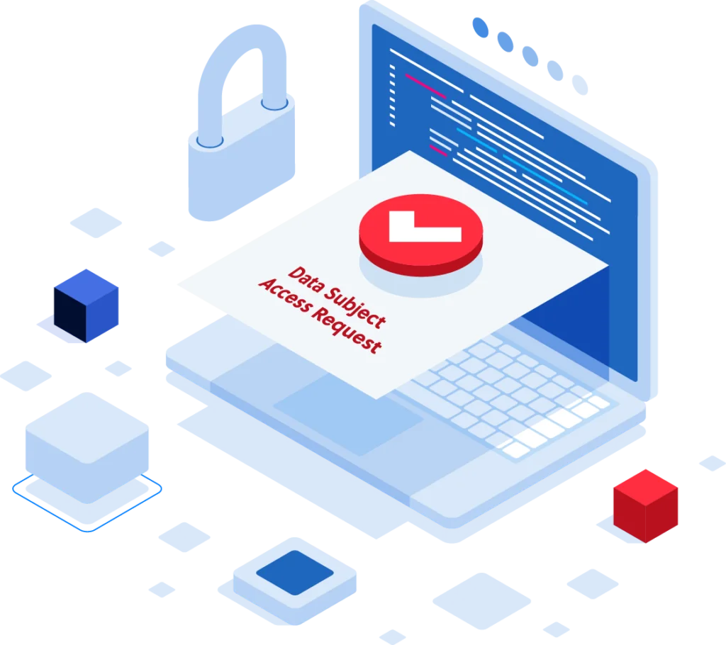 Vector isometric data subject access request concept on laptop with security lock