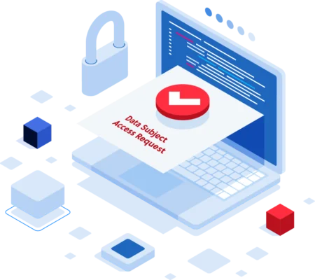 Vector isometric data subject access request concept on laptop with security lock