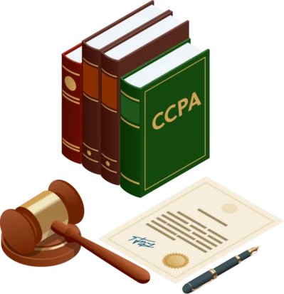 CCPA Data Privacy Law Books Concept with contract and gavel