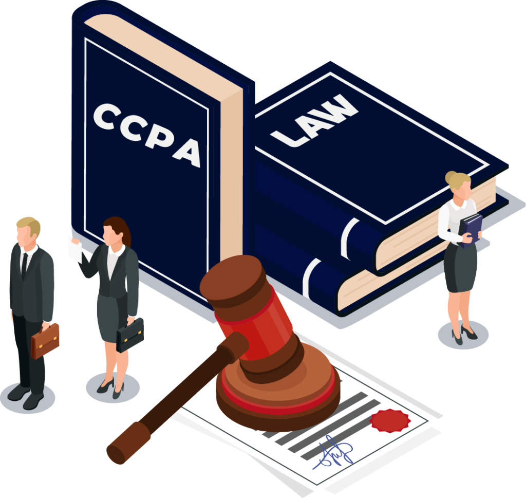 CCPA Compliance Concept with some law books and lawyer characters