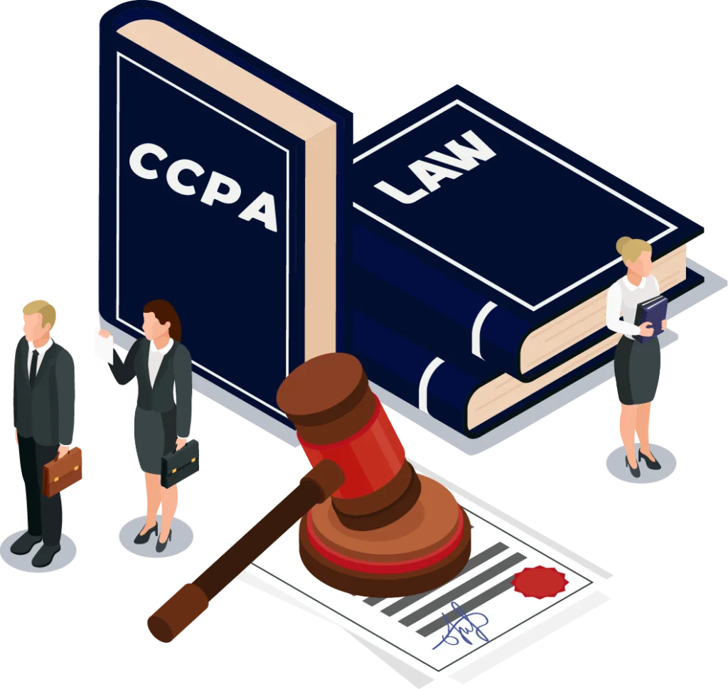 CCPA Compliance Concept with some law books and lawyer characters
