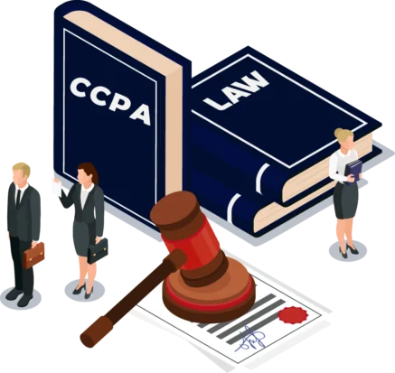 CCPA Compliance Concept with some law books and lawyer characters