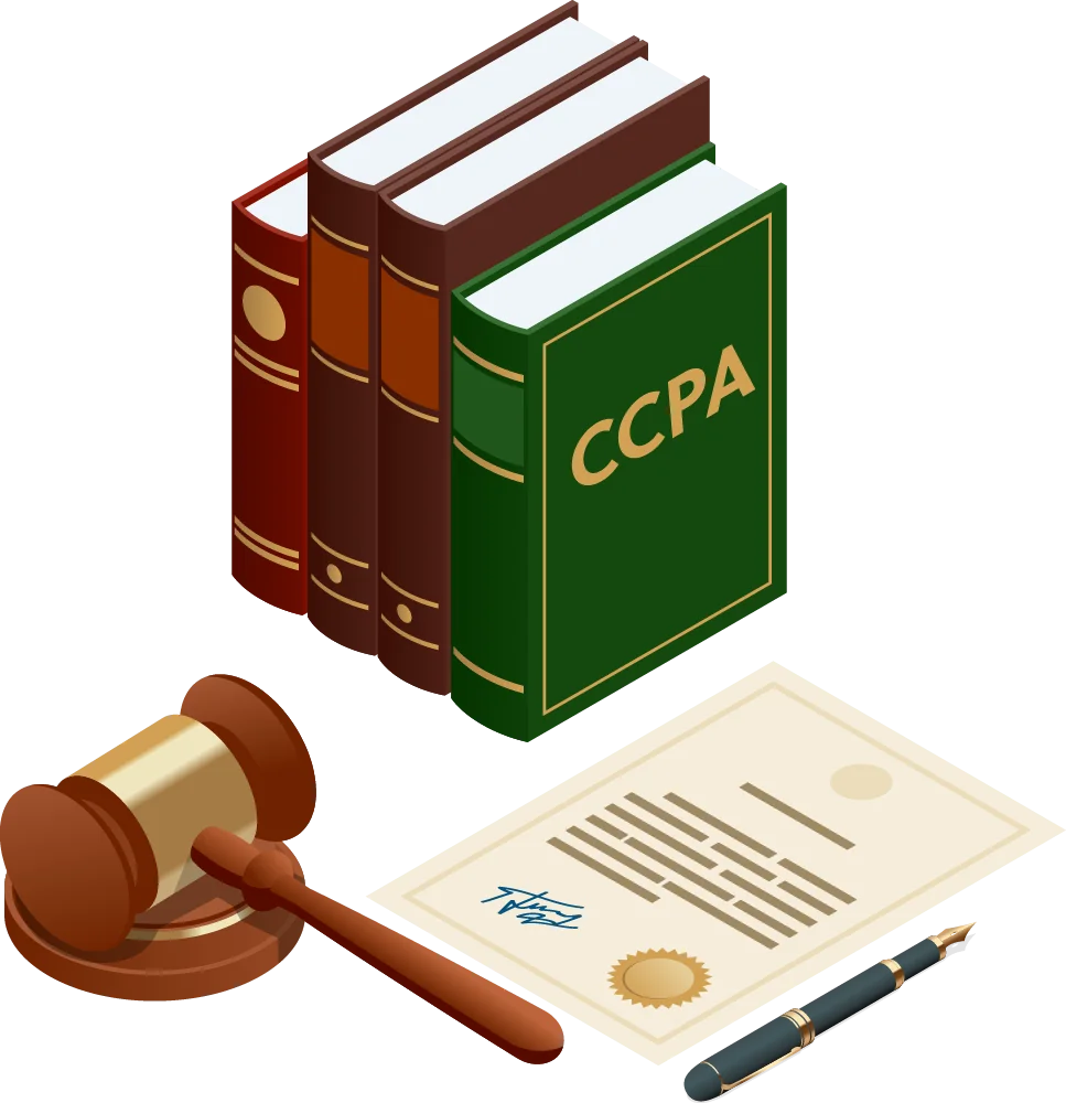 CCPA Data Privacy Law Books Concept with contract and gavel