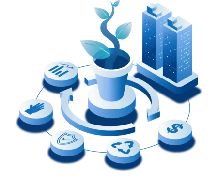 ESG Regulation for Businesses Concept with plant, building, security, dollar, graph icons