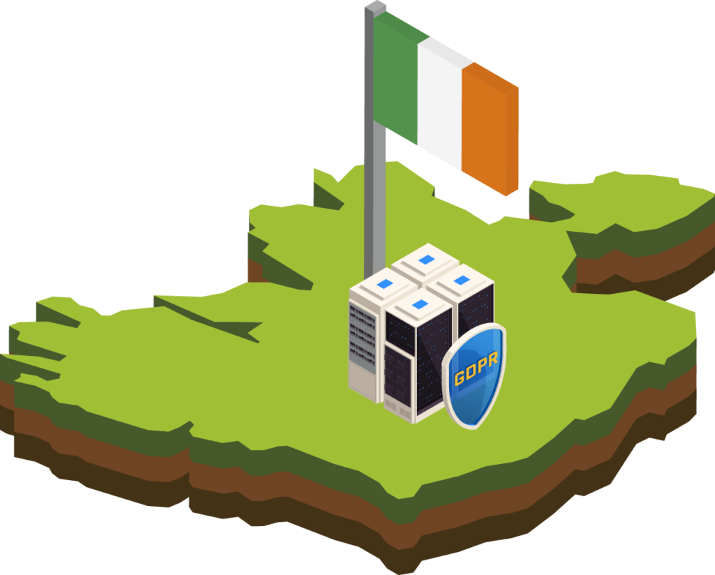Ireland isometric map and flag vector with GDPR illustration
