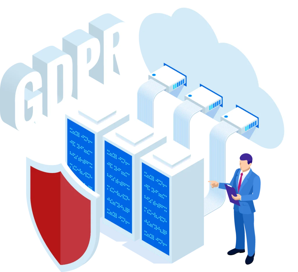 GDPR and data protection shield with data and cloud concept