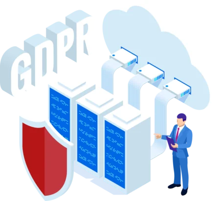 GDPR and data protection shield with data and cloud concept