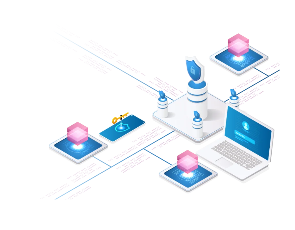 Information Security Compliance Concept with laptop and data connectivity