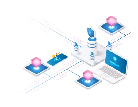 Information Security Compliance Concept with laptop and data connectivity