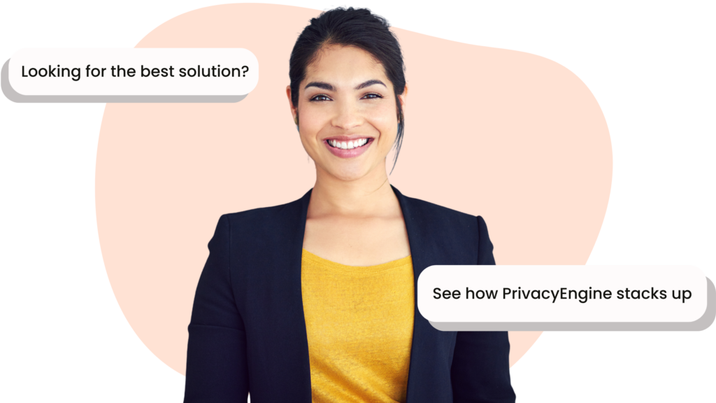 Professional person smiling with a light graphic as a backdrop