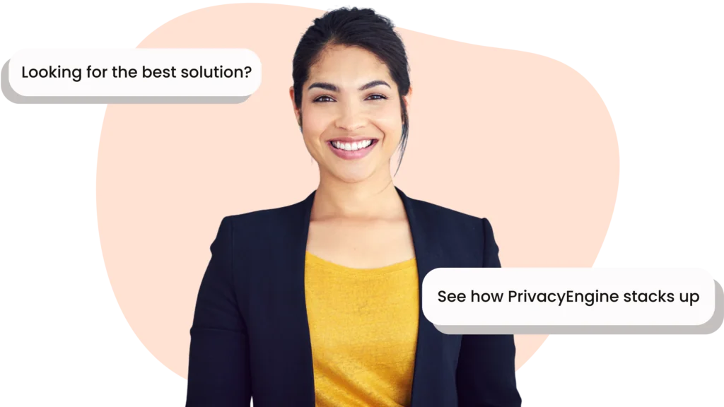 Professional person smiling with a light graphic as a backdrop