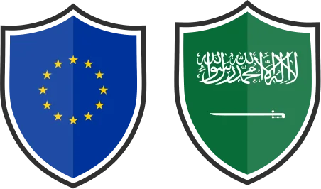 EU GDPR and Saudi Arabia Flags in Shield Shape