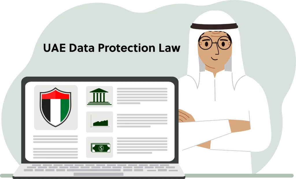Arabic man with laptop and data protection site