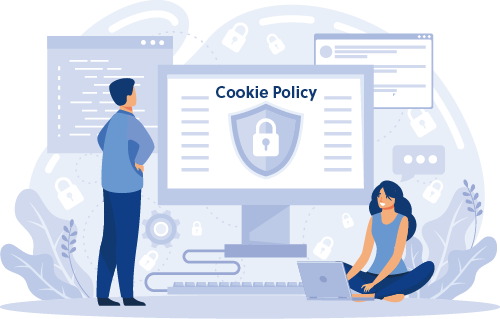 Cookie Policy illustration with male and female characters