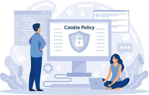 Cookie Policy illustration with male and female characters